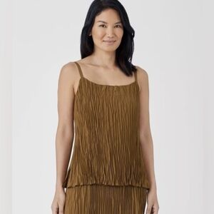 Eileen Fisher Golden Brown Pleated Silk Camisole